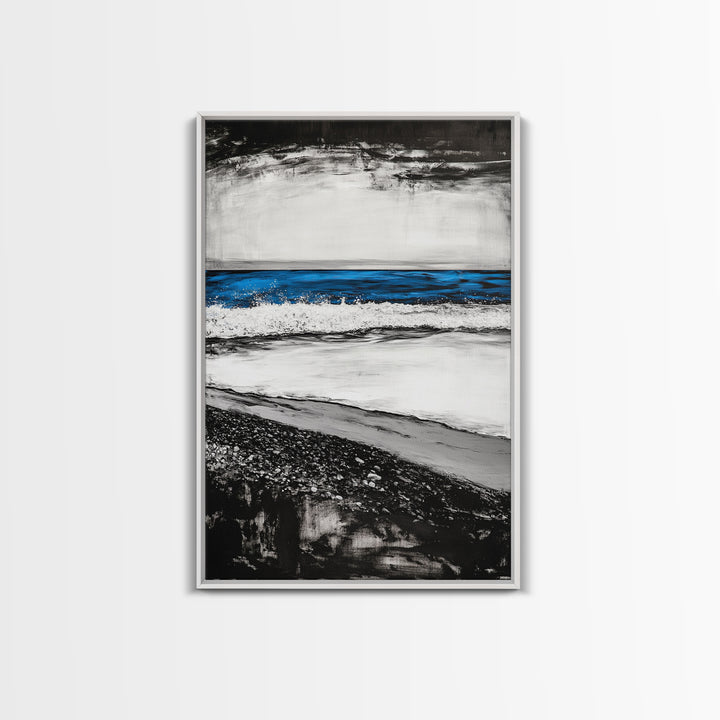 Coastal Shore, Beach Wall Art, Minimalist Seascape, Ocean Waves, Black and White Art, Nautical Decor, Relaxing Home Art, Canvas Print