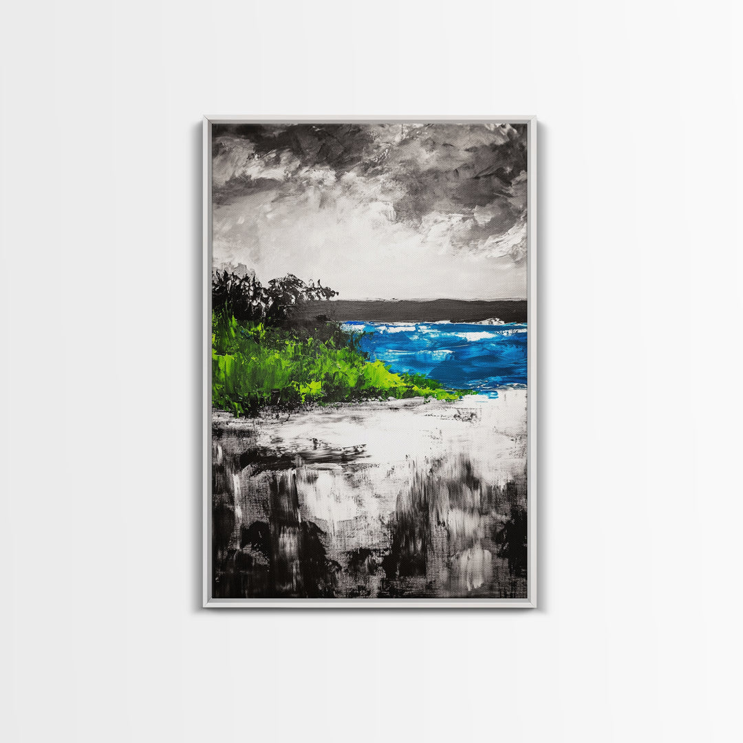 Abstract Seascape, Blue Ocean, Coastal Art, Modern Decor, Framed Canvas Print, Beach House Wall Art, Minimalist Art, Living Room Wall Art