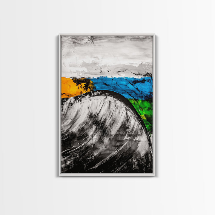 Rolling Waves, Abstract Ocean, Coastal Expression, Textured Seascape, Framed Canvas Print, Modern Beach House Decor, Bathroom Wall Art