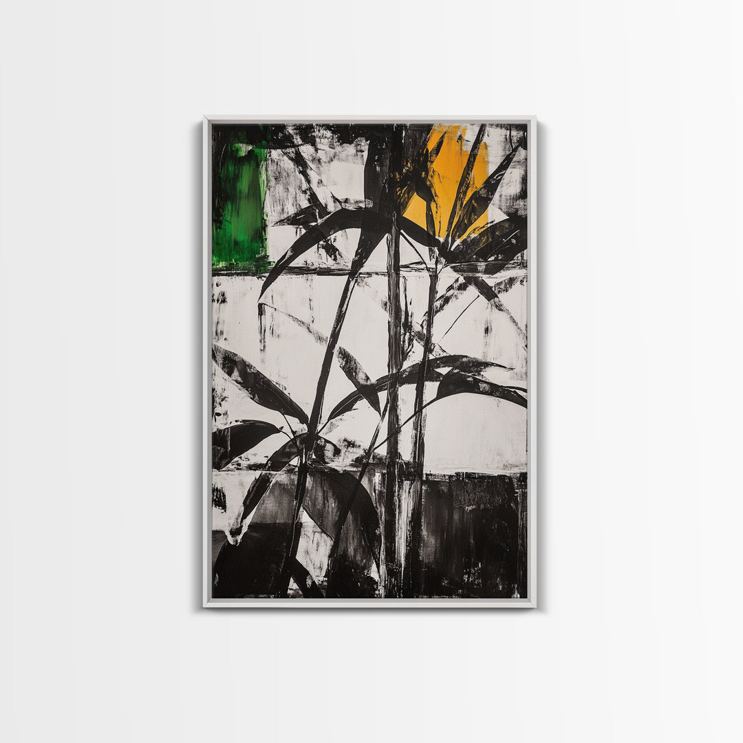 Abstract Leaves, Black and White Art, Botanical Wall Art, Nature Painting, Modern Home Decor, Minimalist Style, Canvas Print