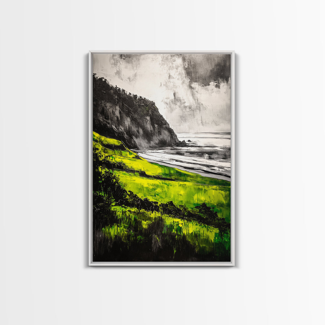 Coastal Cliffs, Vibrant Green, Canvas Print, Beach Wall Art, Nature Photography, Scenic View, Ocean Decor, Living Room Wall Art