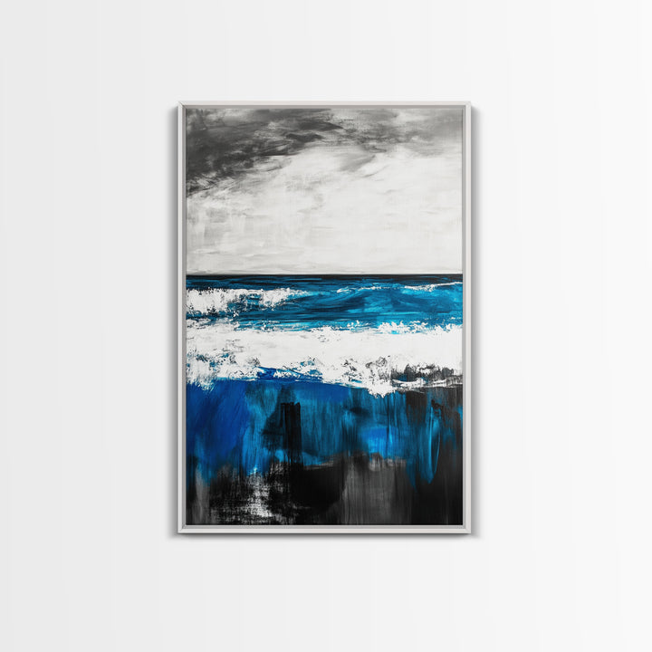 Blue Ocean, Coastal Landscape, Modern Art, Framed Canvas Print, Beach House Decor, Contemporary Seascape, Living Room Wall Art