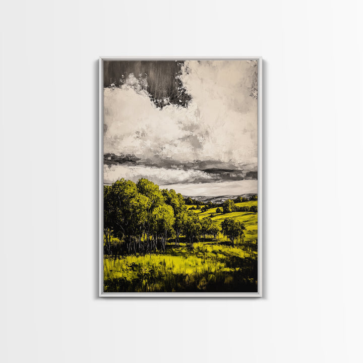 Rolling Hills, Countryside Scene, Golden Fields, Framed Canvas Print, Rustic Farmhouse Decor, Living Room Wall Art, Autumn