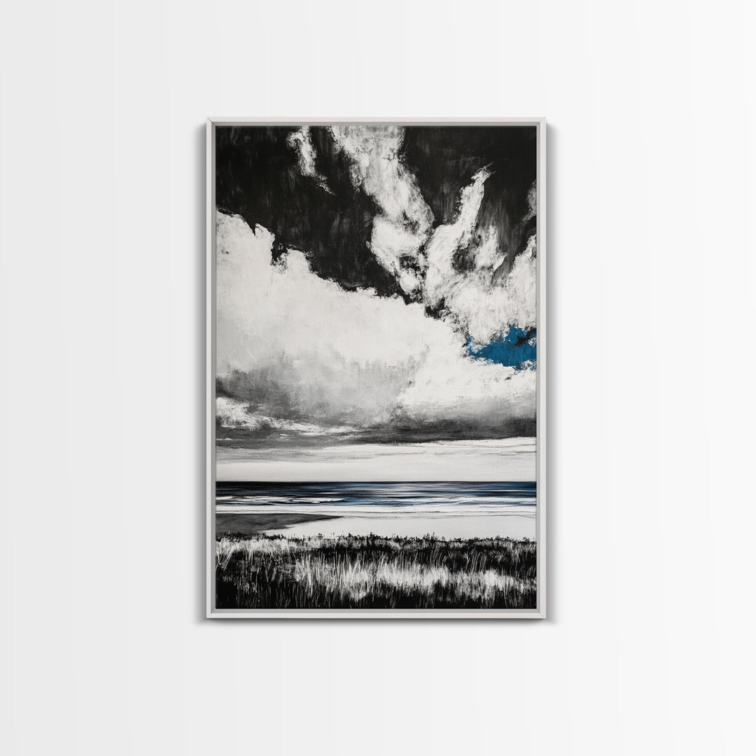 Ocean Serenity, Coastal Wall Art, Minimalist Seascape, Beach House Decor, Monochrome Landscape, Tranquil View, Canvas Print