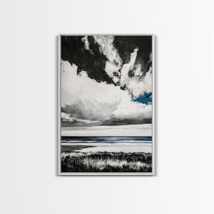 Ocean Serenity, Coastal Wall Art, Minimalist Seascape, Beach House Decor, Monochrome Landscape, Tranquil View, Canvas Print