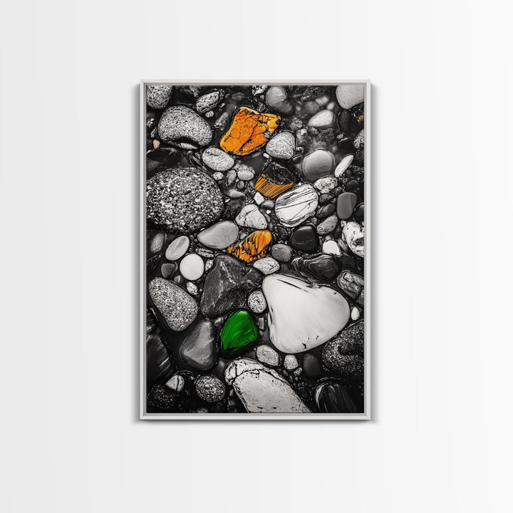 River Pebbles, nature-inspired art, stone texture decor, minimal wall art, earthy tones painting, framed canvas print, bathroom decor
