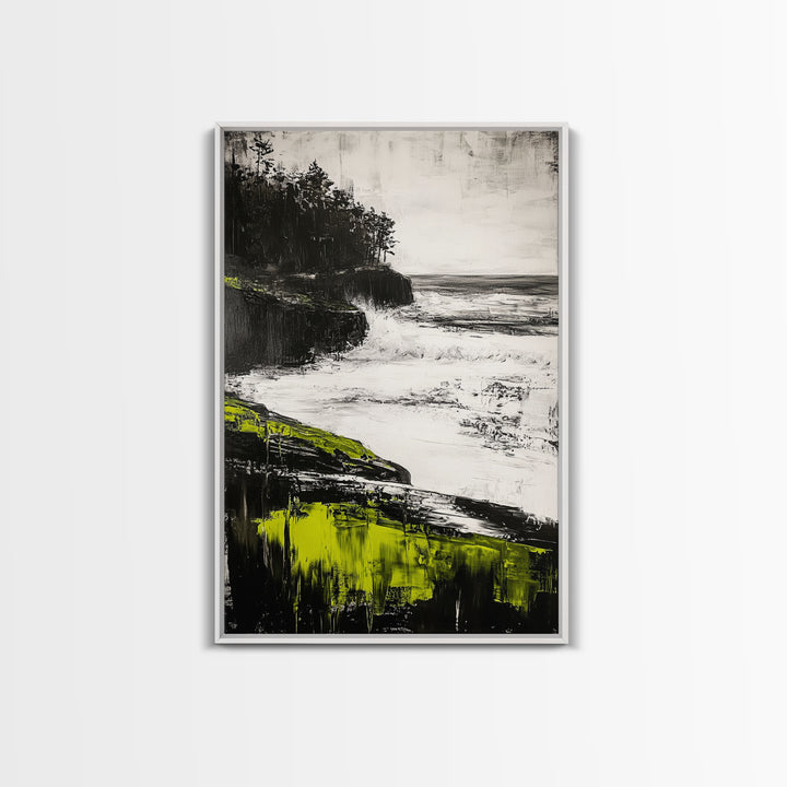 Coastal Cliffs, Ocean Waves, Seascape Art, Nature Wall Decor, Modern Coastal Print, Beach House Art, Framed Canvas Print, Living Room Art