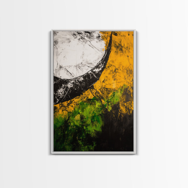 Abstract Horn, Black and Yellow Modern Painting, Bold Expressionist Art, Framed Canvas Print, Contemporary Office or Loft Wall Decor
