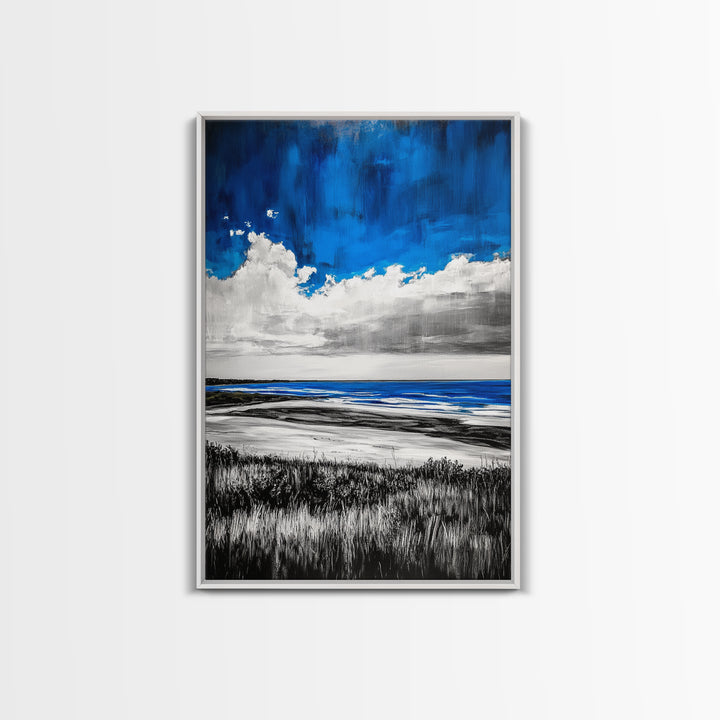 Blue Ocean, Coastal Wall Art, Beach House Decor, Minimalist Landscape, Nautical Aesthetic, Living Room Canvas Print, Ocean Lover Gift