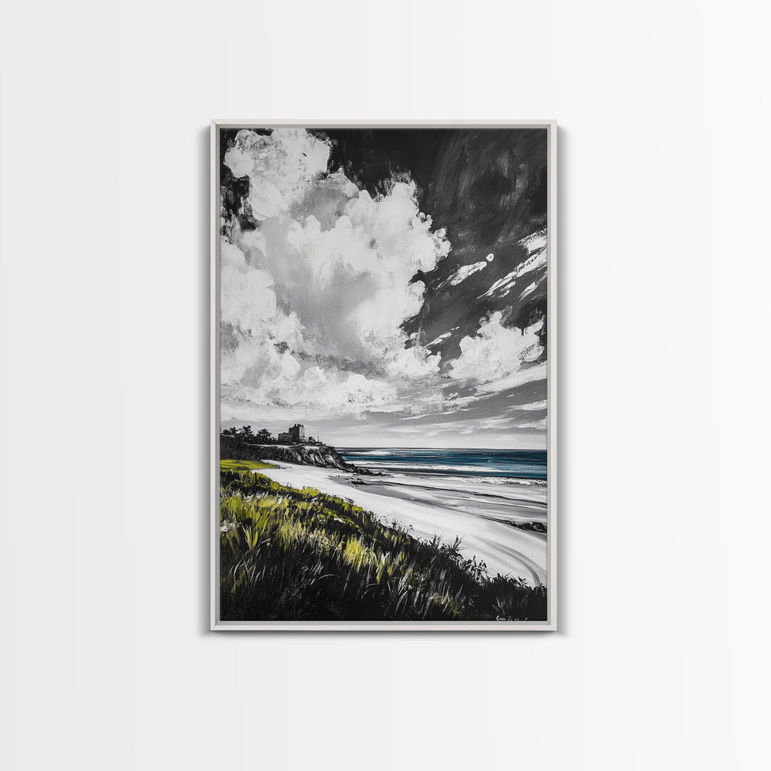 Castle View, Dramatic Seascape Art, Coastal Landscape Print, Nautical Decor, Ocean Lover Gift, Framed Canvas Print, Travel Aesthetic