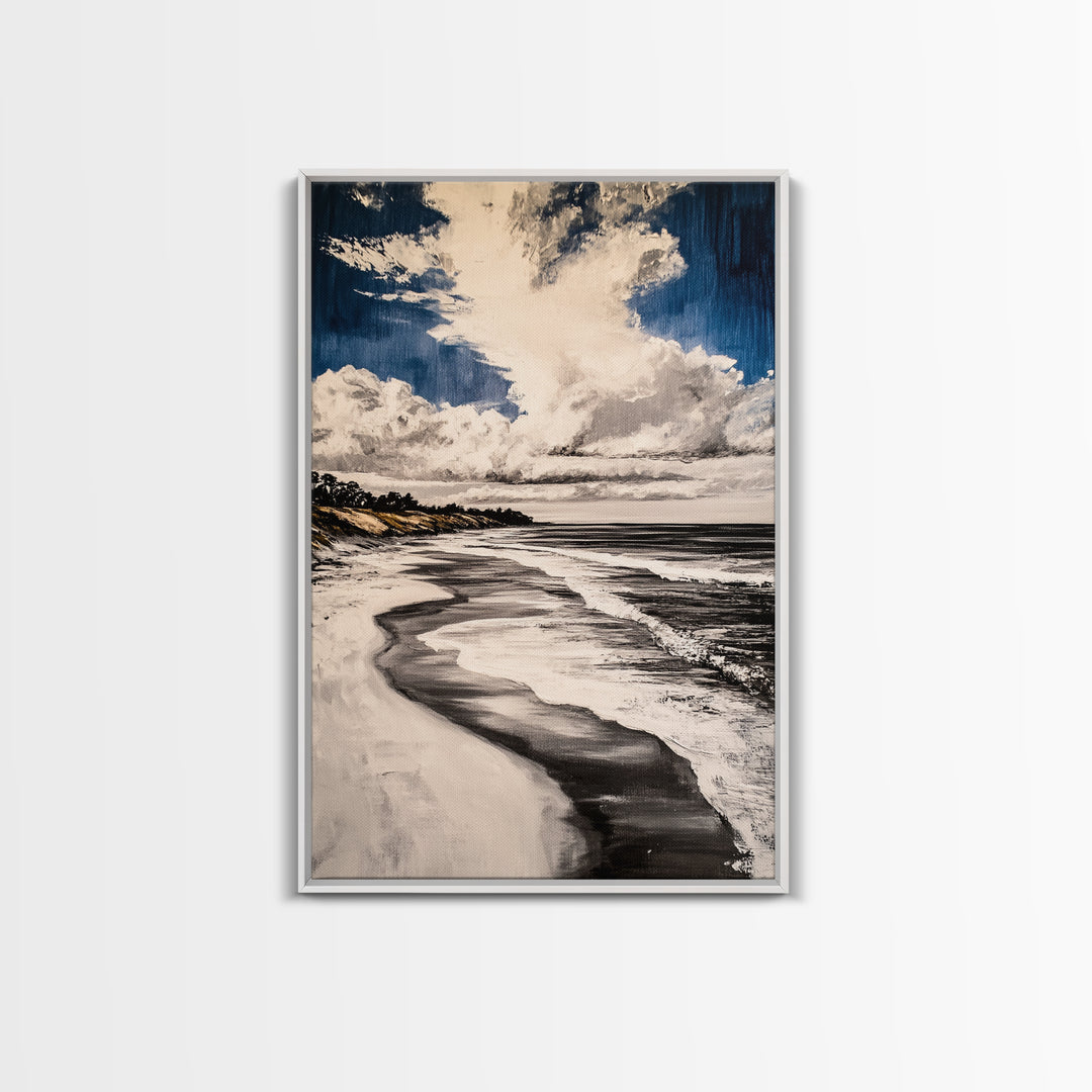 Rolling Waves, Serene Beach Wall Art, Coastal Home Decor, Nautical Aesthetic, Peaceful Ocean Print, Framed Canvas Print, Modern Seascape