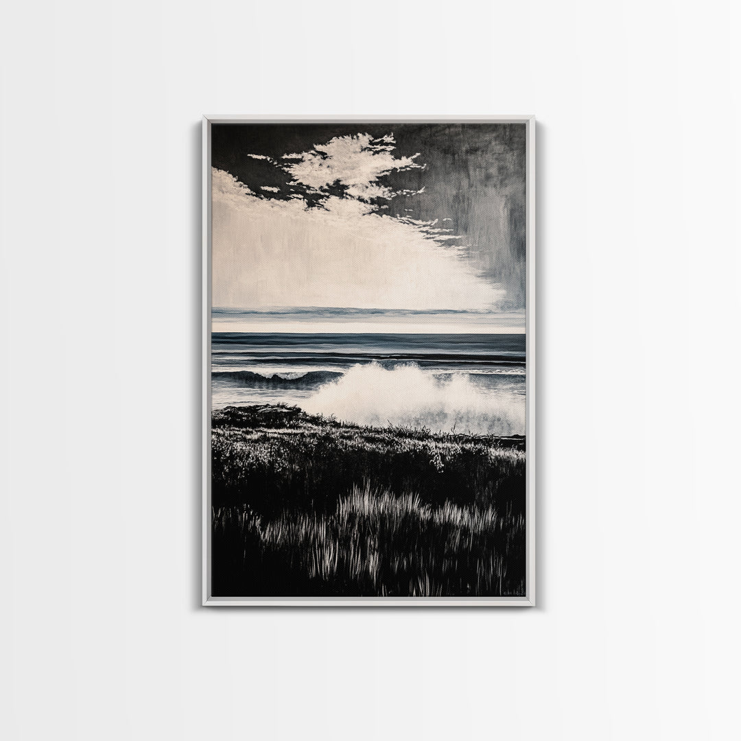 Black and White Ocean, Stormy Seascape, Dramatic Waves, Moody Wall Art, Coastal Home Decor, Canvas Print, Modern Beach House Art