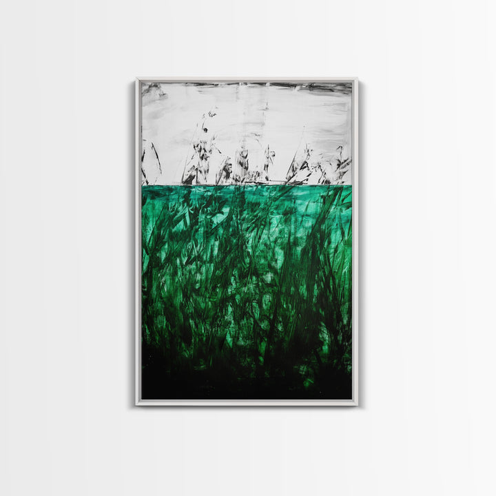 Abstract Grassland, Green Nature Art, Minimalist Botanical Wall Decor, Earthy Modern Print, Framed Canvas Print, Living Room Wall Art