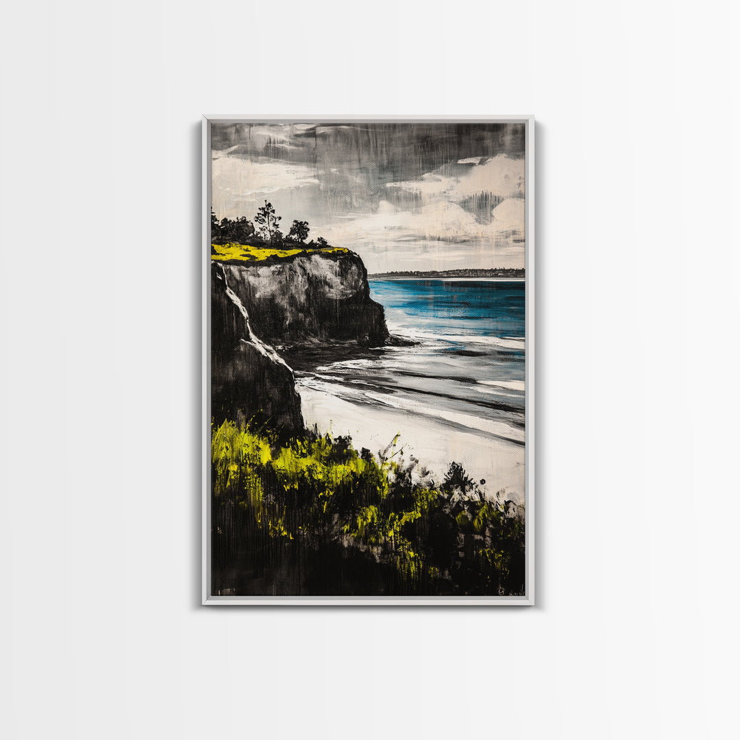 Cliffside View Landscape, Coastal Serenity, Seaside Painting, Nautical Wall Art, Nature Lovers Gift, Relaxing Decor, Framed Canvas Print