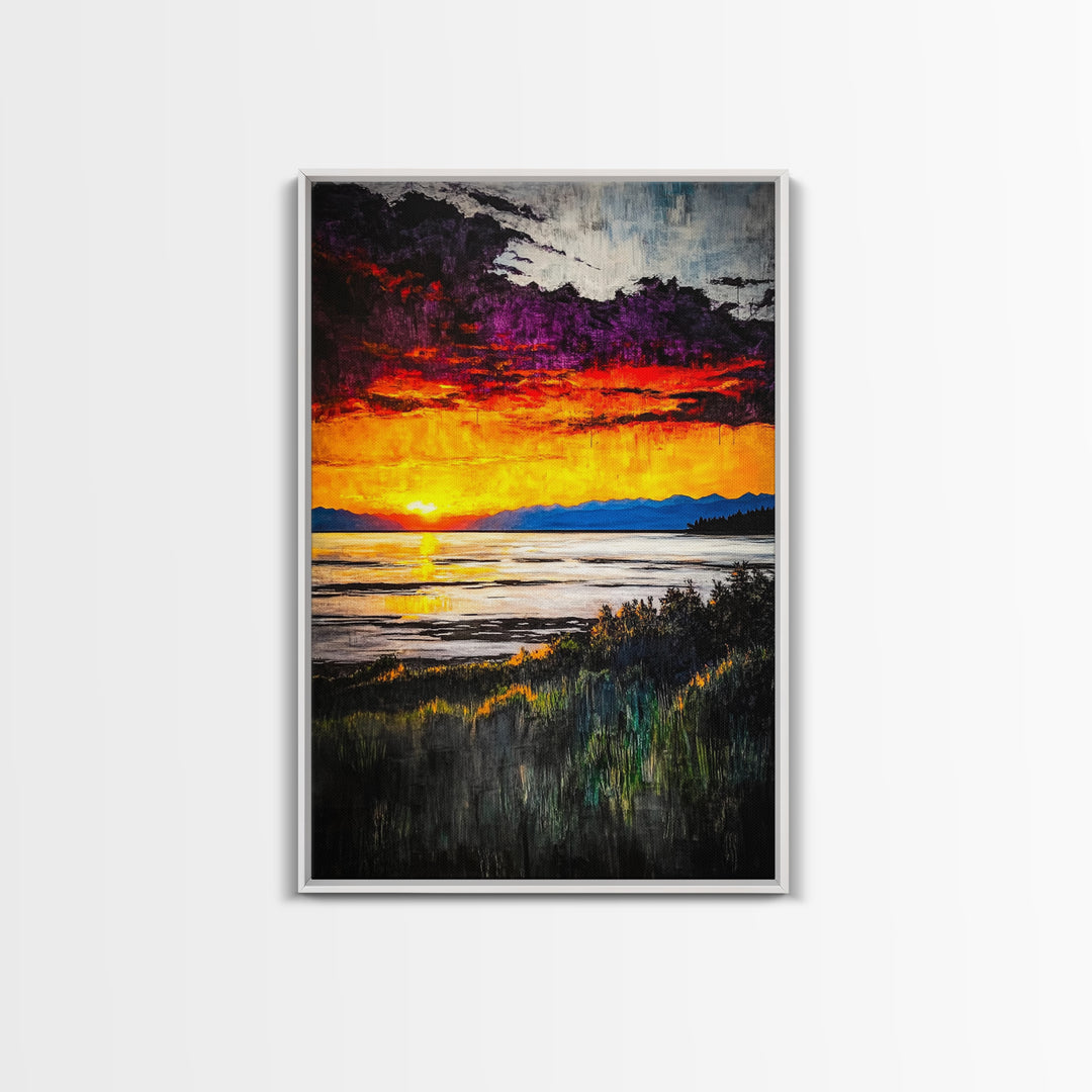 Beach Sunrise, Ocean View, Dramatic Skies, Framed Canvas Print, Large Wall Art, Coastal Home Decor, Serene Landscape, Modern Art