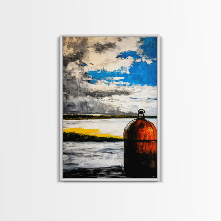 Nautical Buoy Art, Coastal Wall Print, Maritime Home Decor, Rustic Beach House Art, Ocean Themed Artwork, Living Room Framed Canvas Print