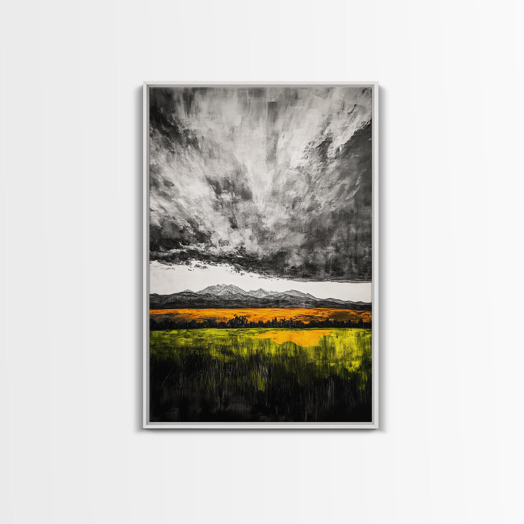 Dramatic Sky, Mountain Landscape, Autumn Wall Art, Golden Field Canvas Print, Rustic Home Decor, Modern Farmhouse Art, Large Wall Art