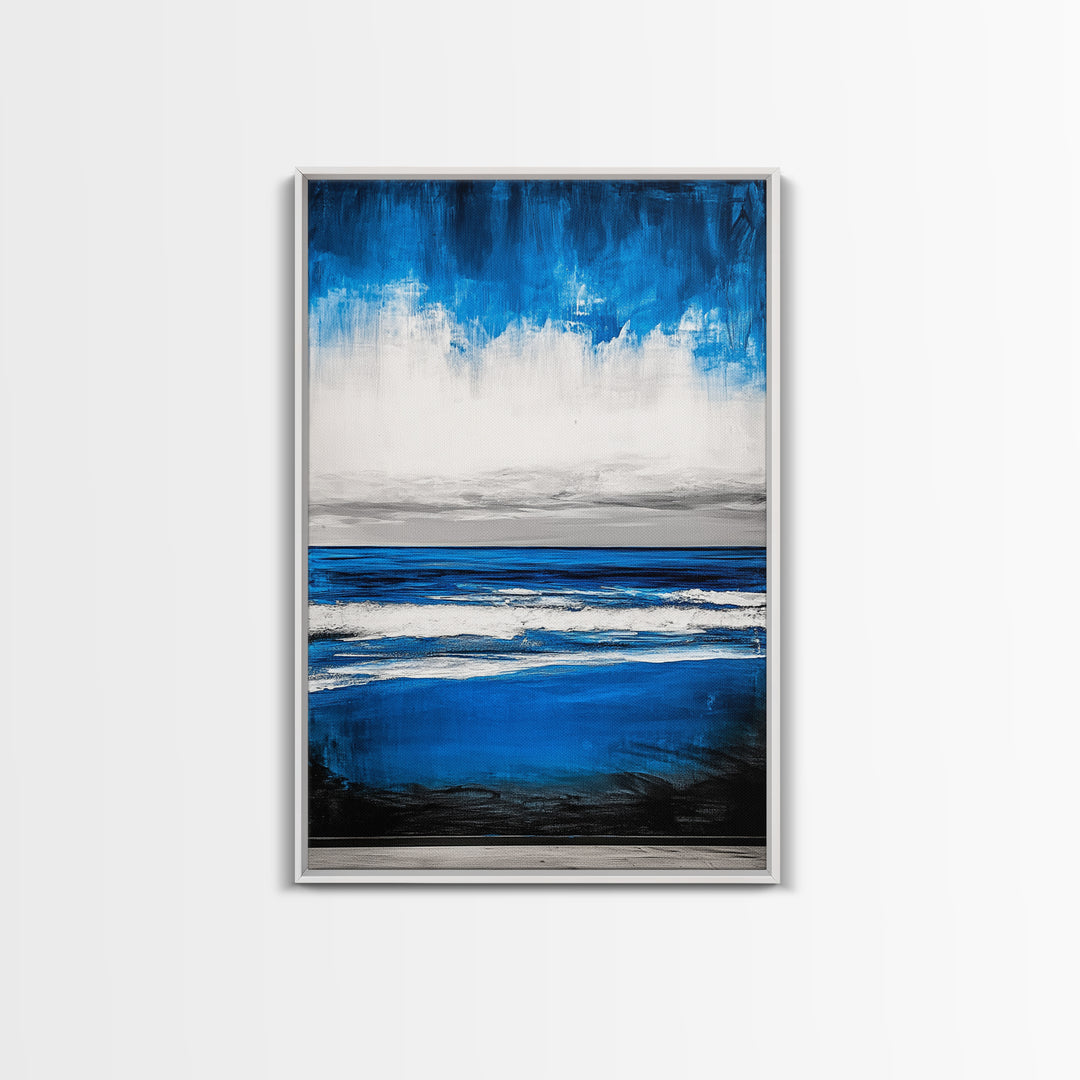 Abstract Seascape, Blue Horizon Art, Minimalist Ocean Painting, Coastal Living Room Decor, Large Framed Canvas Print, Modern Wall Art