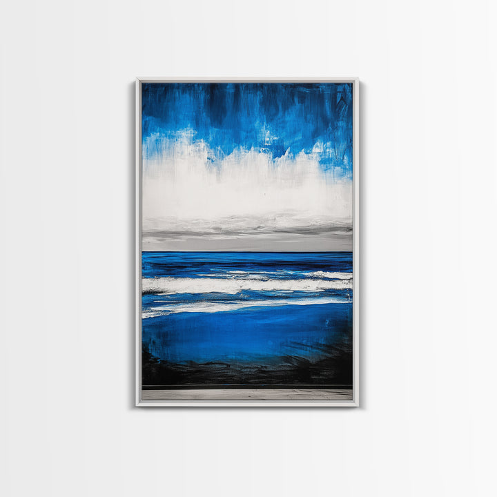 Abstract Seascape, Blue Horizon Art, Minimalist Ocean Painting, Coastal Living Room Decor, Large Framed Canvas Print, Modern Wall Art