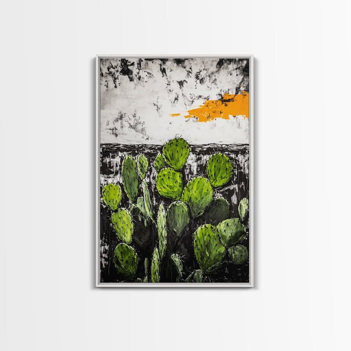 Cactus Art, Desert Scene, Framed Canvas Print, Southwest Wall Art, Boho Home Decor, Minimalist Nature Art, Living Room Statement Piece