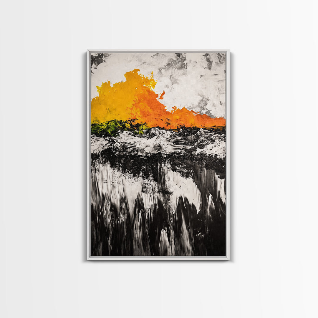 Abstract Fire, Bold Brushstrokes, Framed Canvas Print, Modern Expressionist Art, Living Room Accent, Dramatic Wall Decor, Fall Art