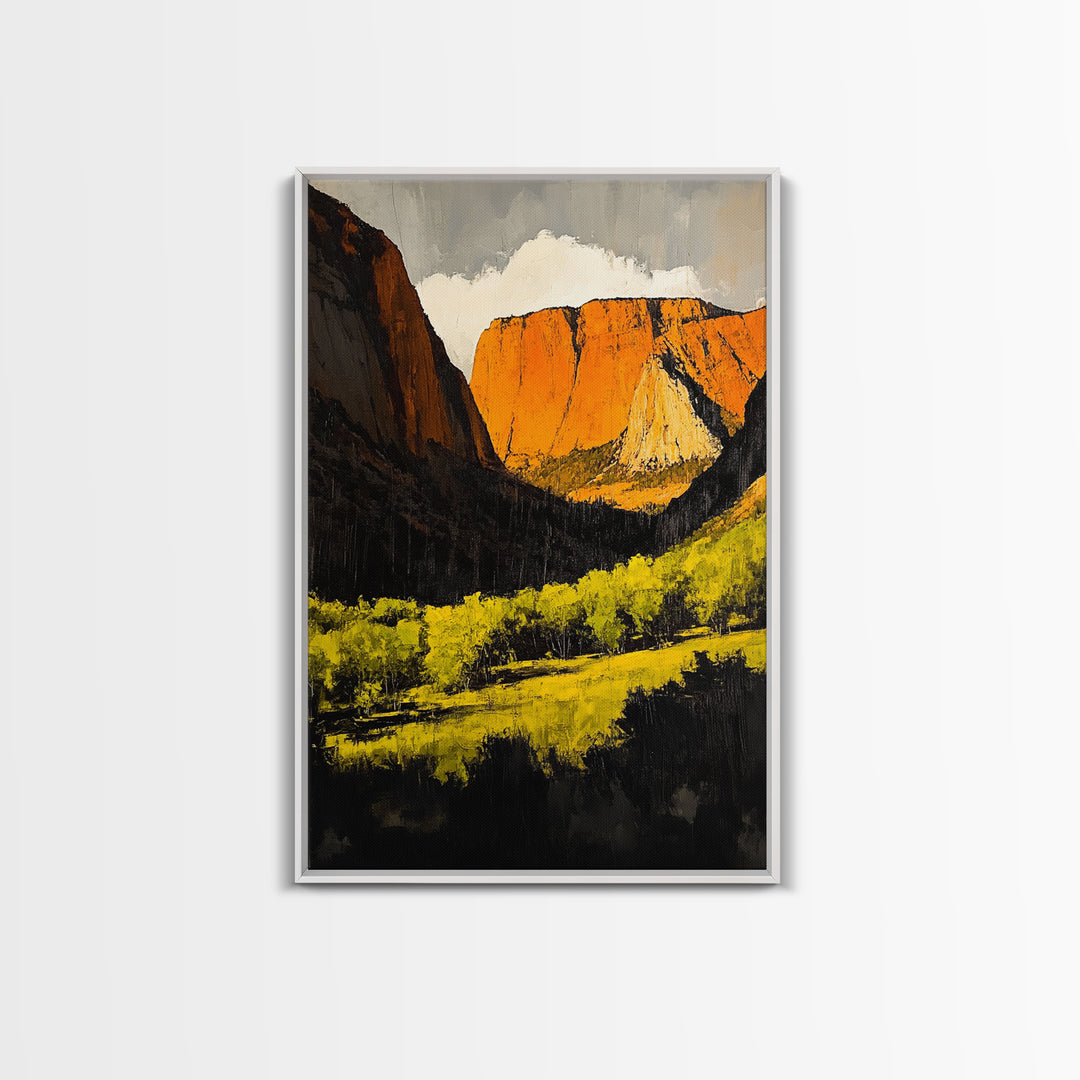 Desert Cliffs, Southwestern Art, Autumn Landscape Painting, Warm Earth Tones, Bold Canyon Decor, Nature Scenic Wall Art, Canvas Print