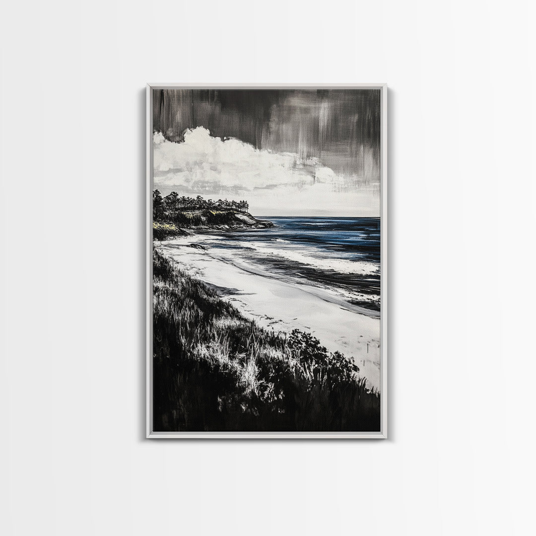 Ocean View, Coastal Landscape, Blue Wave, Framed Canvas Print, Beach House Decor, Modern Wall Art, Minimalist Seascape, Large Wall Art
