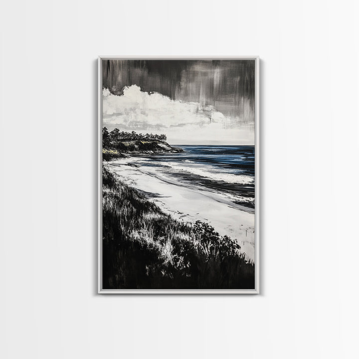 Ocean View, Coastal Landscape, Blue Wave, Framed Canvas Print, Beach House Decor, Modern Wall Art, Minimalist Seascape, Large Wall Art