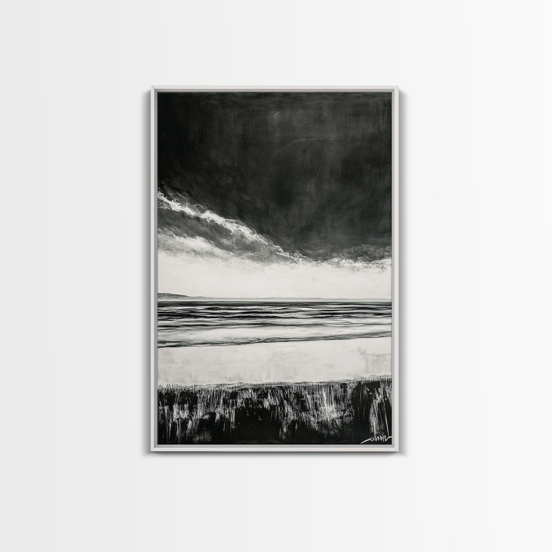 Dark Sky, Ocean Storm, Dramatic Seascape, Canvas Print, Moody Wall Art, Modern Coastal Decor, Nautical Painting, Living Room Art