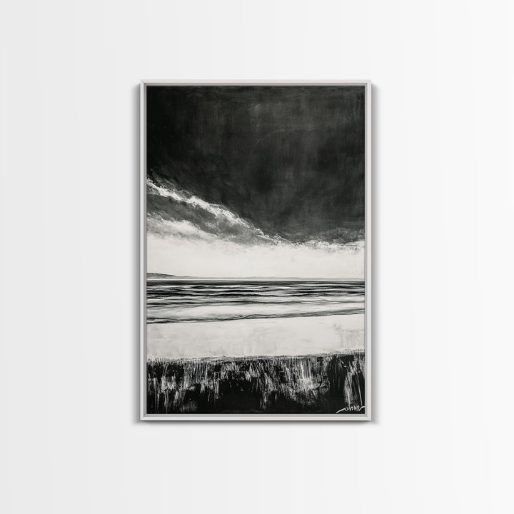 Dark Sky, Ocean Storm, Dramatic Seascape, Canvas Print, Moody Wall Art, Modern Coastal Decor, Nautical Painting, Living Room Art