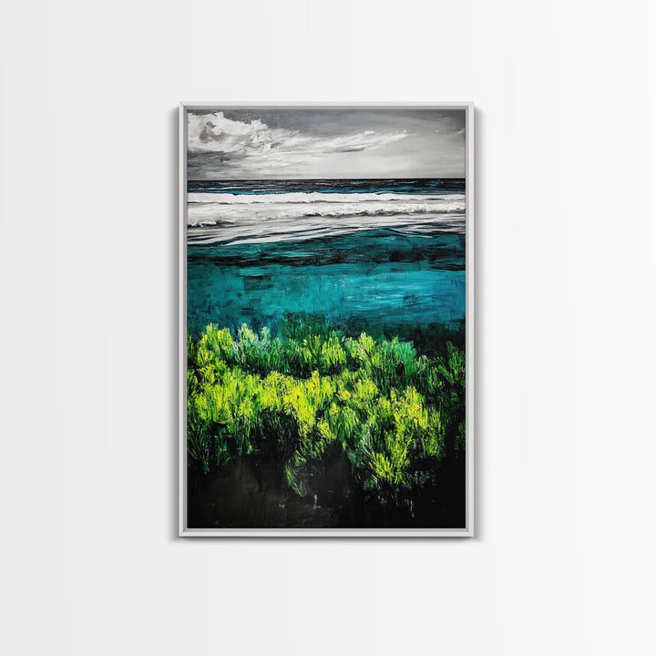 Ocean Landscape Art, Coastal Wall Print, Beach House Decor, Nature Inspired Art, Living Room Art, Minimalist Seascape, Framed Canvas Print