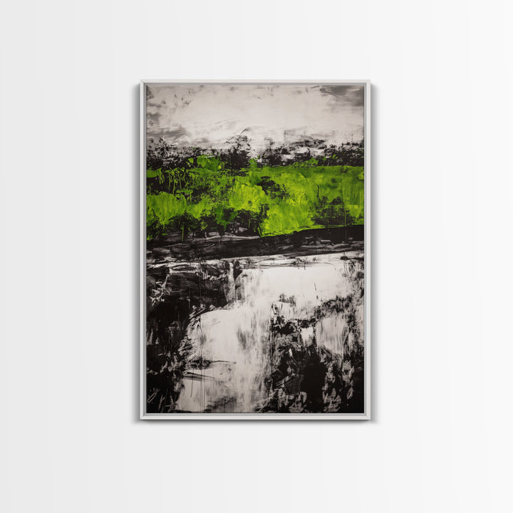 Abstract Art, Green and Black Print, Bold Nature Inspired Decor, Contemporary Wall Art, Modern Home Aesthetic, Framed Canvas Print