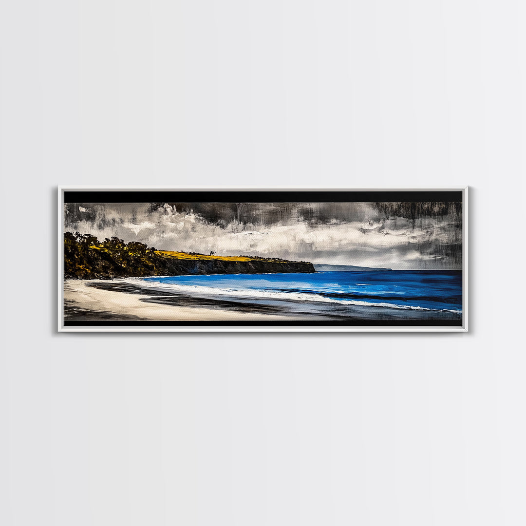 Rocky Shoreline, Stormy Coast, Ocean View, Coastal Canvas Print, Moody Landscape, Framed Canvas Print, Living Room Art, Nature Wall Decor