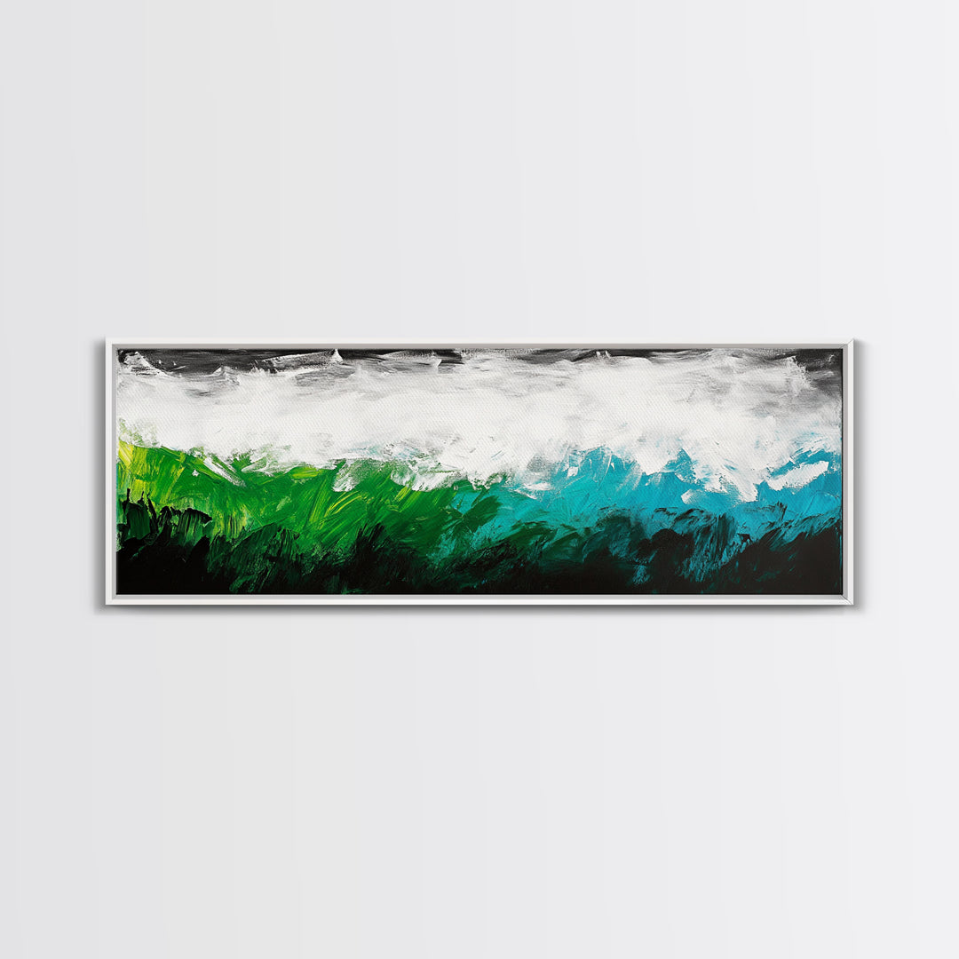 Abstract Seascape, Textured Wave, Coastal Artwork, Modern Ocean Print, Minimalist Blue Green Decor, Framed Canvas Print, Gift Idea