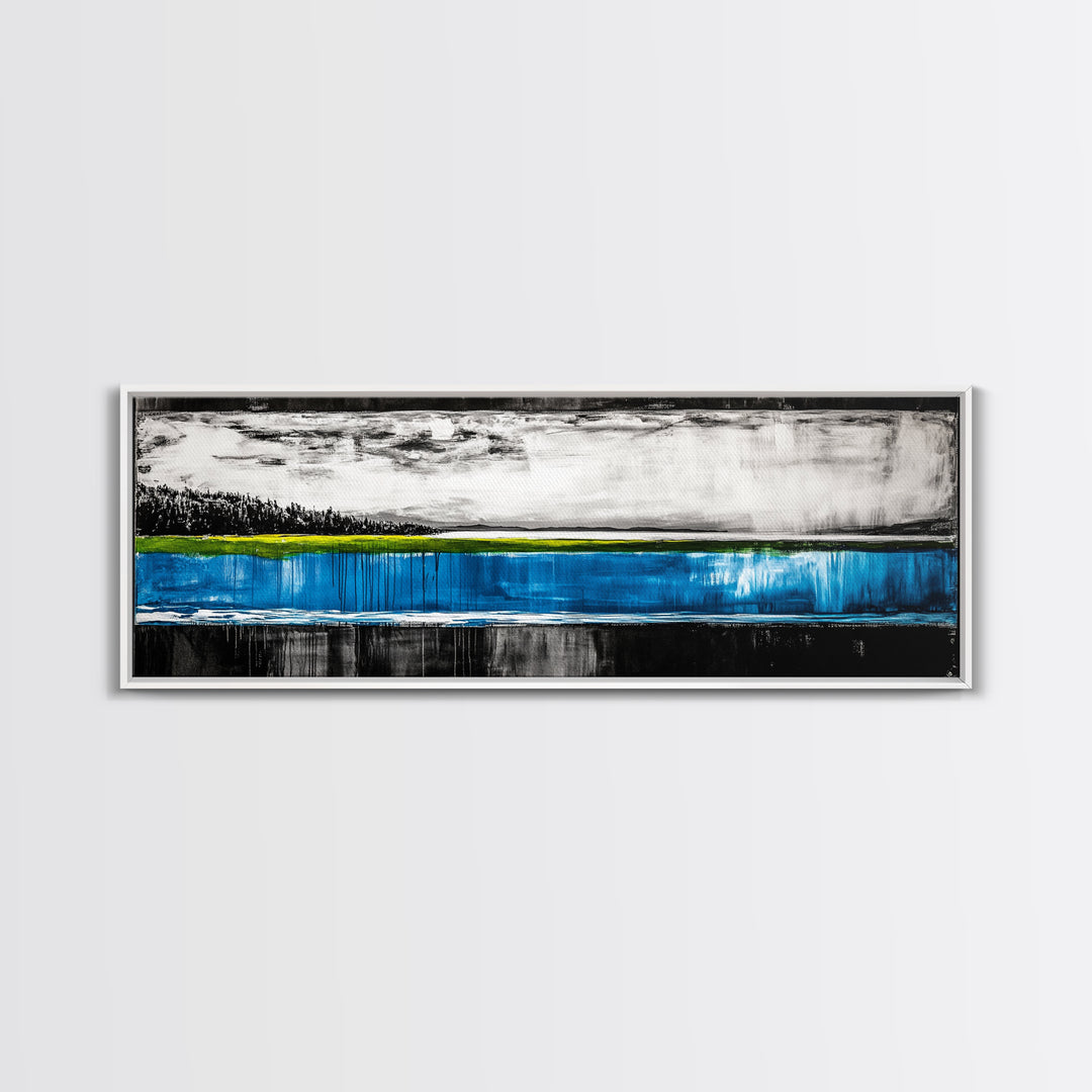 Lake Reflection, Blue Water Art, Minimalist Landscape, Nature Serenity, Monochrome Sky, Peaceful Home Decor, Canvas Print