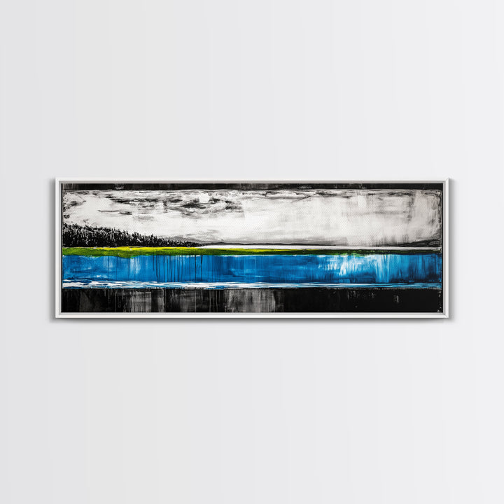 Lake Reflection, Blue Water Art, Minimalist Landscape, Nature Serenity, Monochrome Sky, Peaceful Home Decor, Canvas Print
