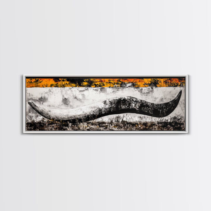 Abstract Horn, Western Wall Art, Longhorn Painting, Framed Canvas Print, Modern Farmhouse, Rustic Decor, Cowboy Wall Art, Black and White