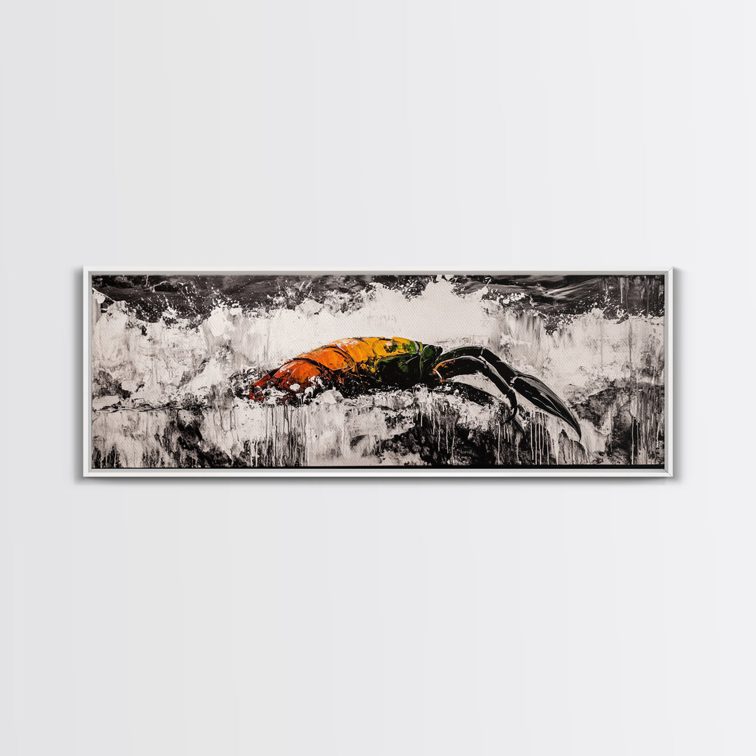 Crashing Waves, Lobster Art, Coastal Abstract, Canvas Print, Nautical Home Decor, Seafood Kitchen Art, Beach House Wall Art