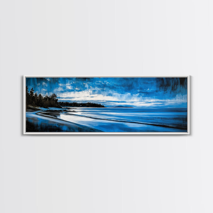 Blue Horizon, Twilight Seascape, Tranquil Beach Wall Art, Canvas Print, Calming Coastal Painting, Bedroom Relaxation Decor, Ocean Serenity