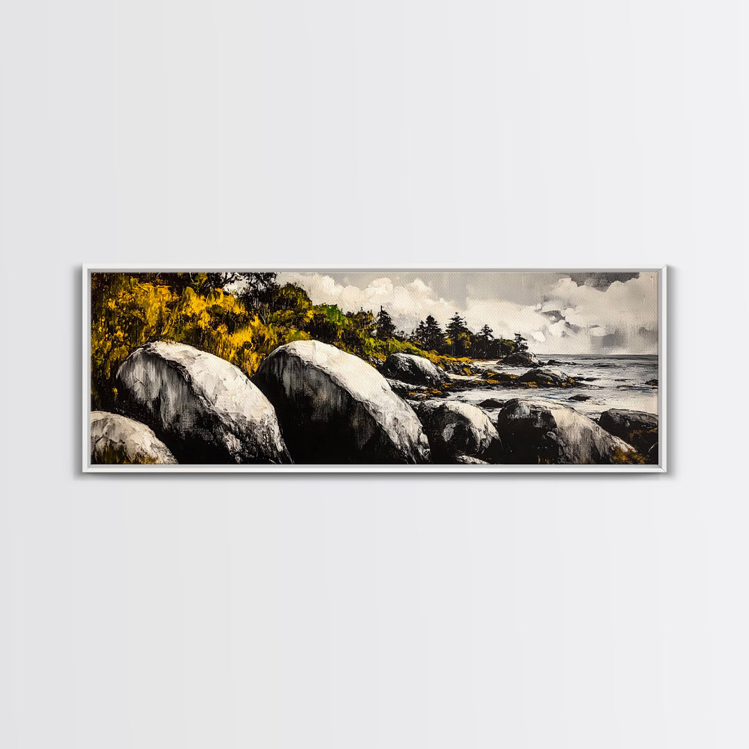 Rocky Shore, Coastal Landscape, Nature Inspired Art, Ocean Beach Wall Art, Large Format Art, Canvas Print, Living Room Art