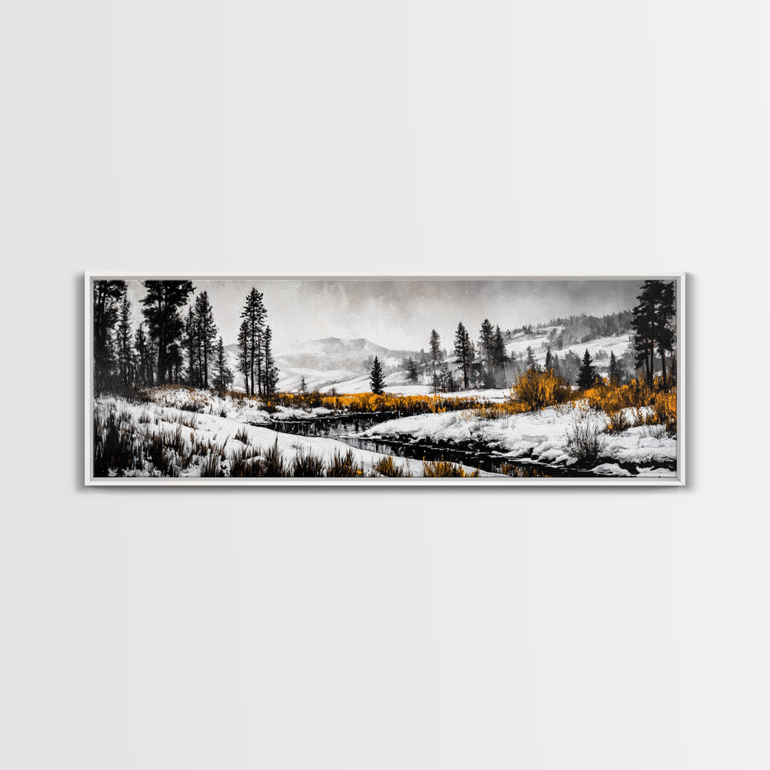 Winter Landscape Art, Snowy Mountain Decor, Modern Rustic Wall Art, Cabin Wall Decor, Nature Print, Framed Canvas Print