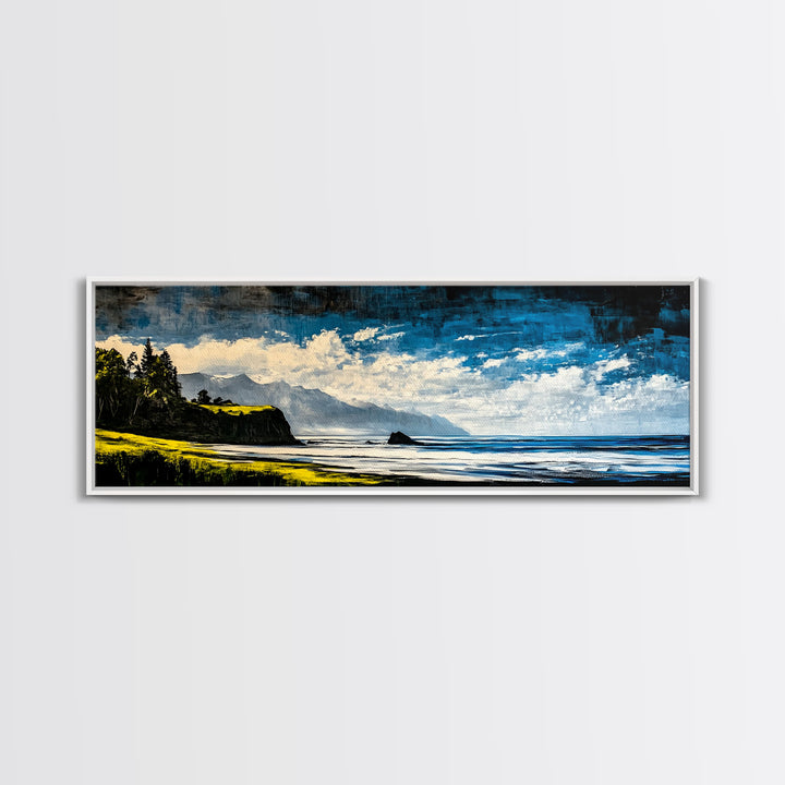Coastal Cliff Painting, Blue Ocean Wall Art, Scenic Seaside Landscape, Nature Decor, Relaxing Beach Artwork, Bedroom Wall Art, Canvas Print