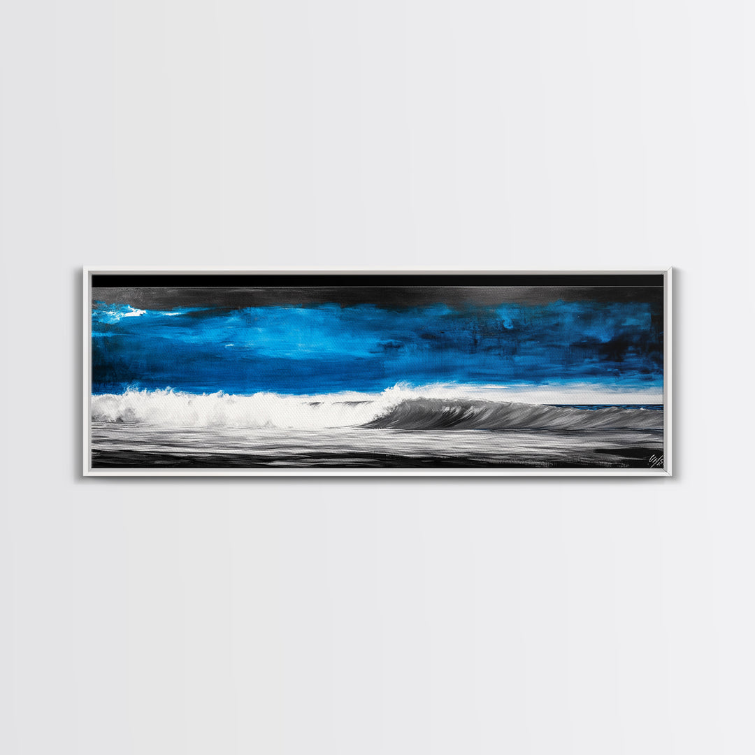Ocean Wave Painting, Blue Seascape Art, Modern Coastal Decor, Large Beach Wall Art, Minimalist Water Art, Office Wall Decor, Framed Canvas Print