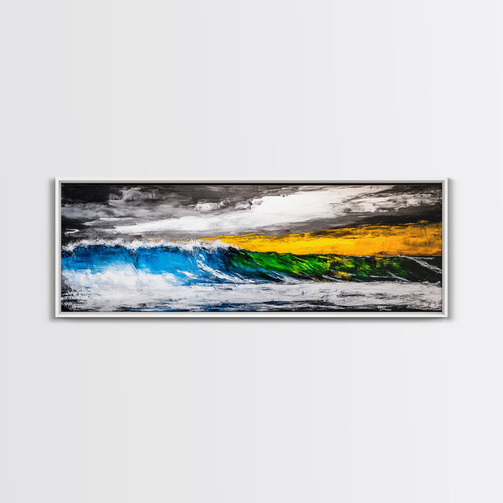 Blue, Green, Wave, Framed Canvas Print, Ocean Wall Art, Surfer Gift, Coastal Living Decor, Modern Abstract Seascape, Minimalist Art Piece