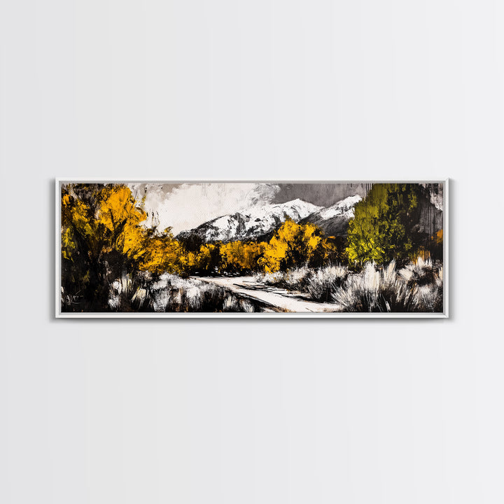 Autumn Forest Scene, Yellow Tree Painting, Rustic Nature Print, Cozy Living Room Wall Decor, Large Canvas Print, Framed Canvas Print