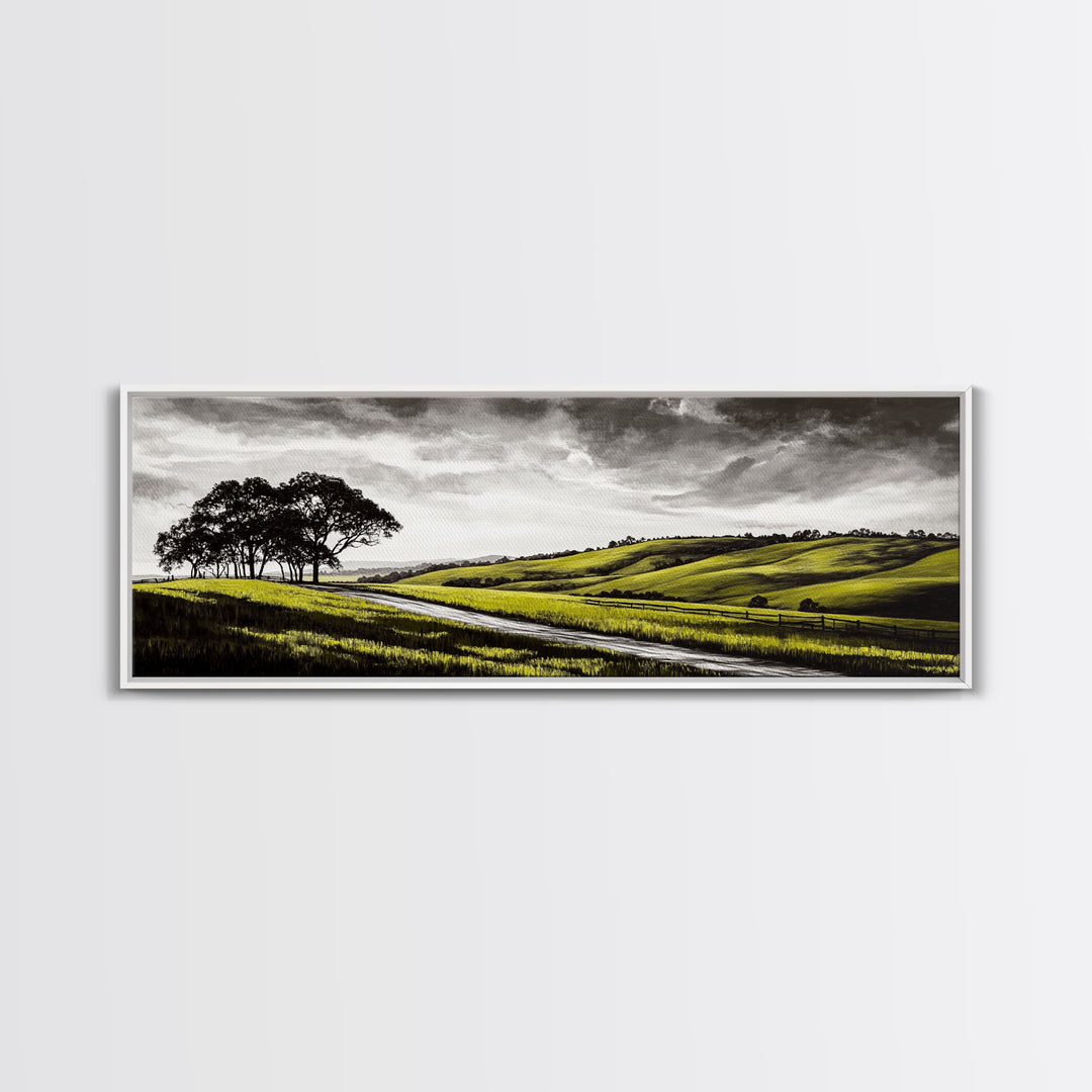 Rolling Hills, Nature Wall Art, Country Landscape Painting, Warm Autumn Tones, Rustic Home Decor, Framed Canvas Print, Living Room