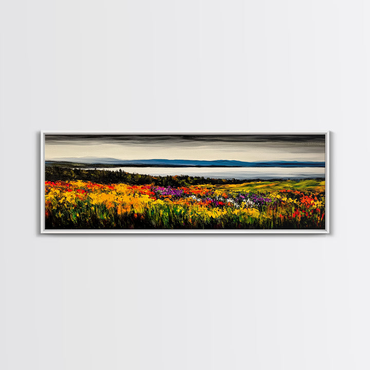 Mountain Meadow, Vibrant Landscape Art, Nature Painting, Framed Canvas Print, Fall Wall Art, Cabin Decor, Rustic Art