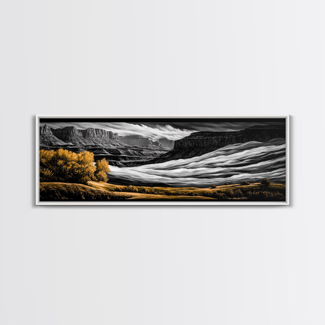 Desert Canyon, Black and White Landscape, Rustic Western Art, Framed Canvas Print, Fall Wall Art, Nature Photography Style