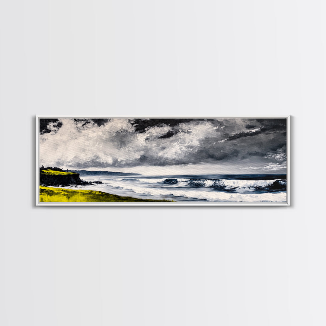 Stormy Waves, Coastal Landscape, Dramatic Ocean, Canvas Print, Nautical Wall Art, Beach House Decor, Seascape Painting, Living Room Art