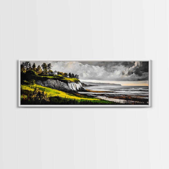 Coastal Cliffs, Stormy Sky, Ocean Waves, Canvas Print, Seascape Wall Art, Nautical Painting, Bedroom Decor, Coastal Home Accent